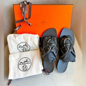 Hermes Egerie Sandal, Black, Size: 36